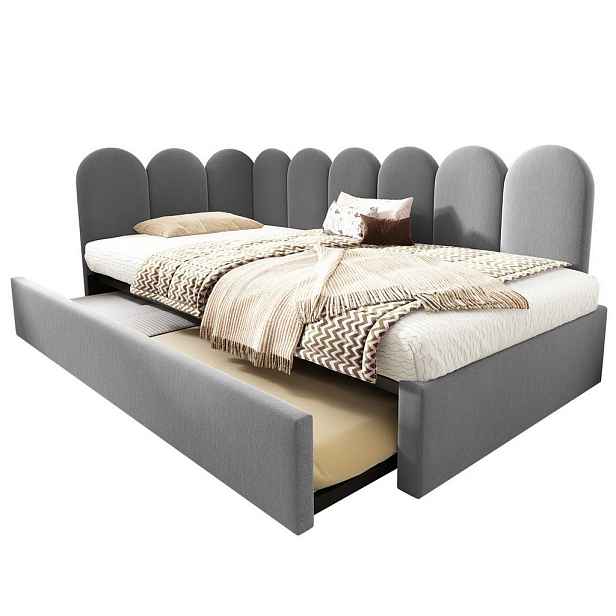 Redom POSTEL 90/200 cm s výsuvným lůžkem 90/190 cm a sametovým čelem, Šedá