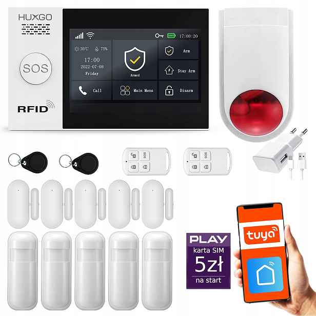 Bezdrátový alarm WiFi Gsm 4G, alarmová sada Huxgo HXA007 R5D5WS
