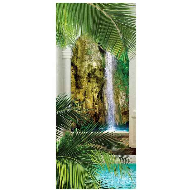 Samolepicí Samolepicí Fototapeta Tropický vodopád palmy relaxace 91x211