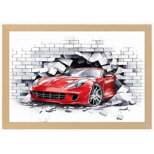 Plakát Rámeček Dřevo Červené Auto Ferrari Mur 3D 60x40