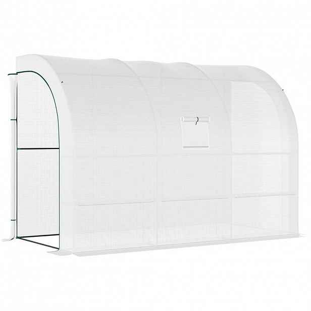 Modfu FÓLIOVNÍK z plastu 300x150x213 cm bílý s regály, oknem a dveřmi na zip pro pěstování zeleniny a květin