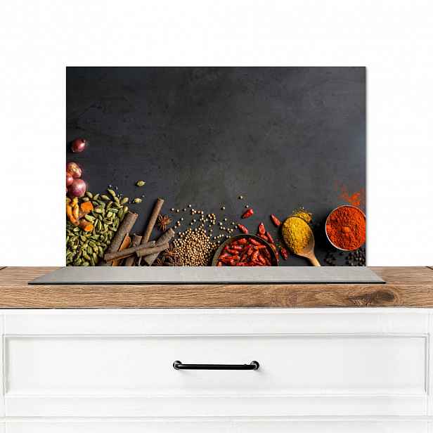 MuchoWow KUCHYŇSKÁ ZÁSTĚNA Bylinky - Potraviny - Koření - Černá - Paprika - Skořice 60x40 cm
