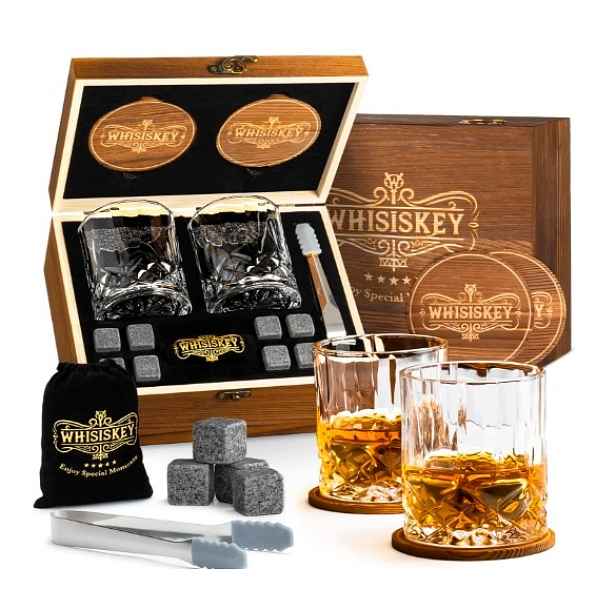 Sada Na Whisky 2 Sklenice 310 ML 8 Kamenů Krabička