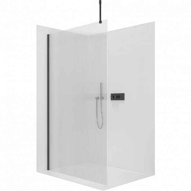 Sprchová zástěna Walk-in Onyx Top Cube L/P - 8 mm - hranatá vzpěra - černá matná, rýhované sklo - 50x200 cm