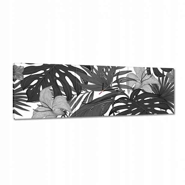 Hodiny 90x30 Černobílá monstera
