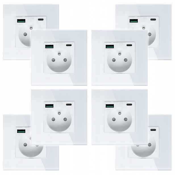 8 x Elektrická Zásuvka Nástěnný Kontakt S Vestavěnou Nabíječkou Usb Zásuvka