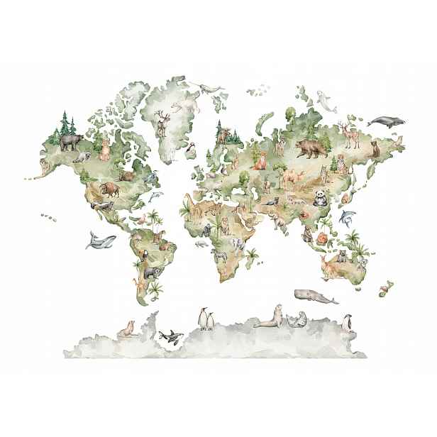 Fototapeta Mapa Světa Dětská zvířata 254x184
