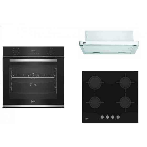 Set spotřebičů Beko- trouba BBIM13300X, deska HILG64220S, odsavač CTB6407X