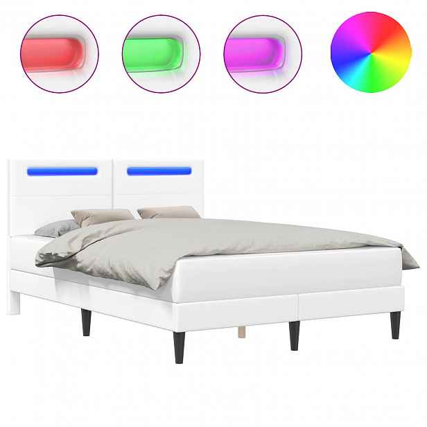 vidaXL Rám postele s LED pásky s čelo Bílá 120 x 190 cm Umělá kůže