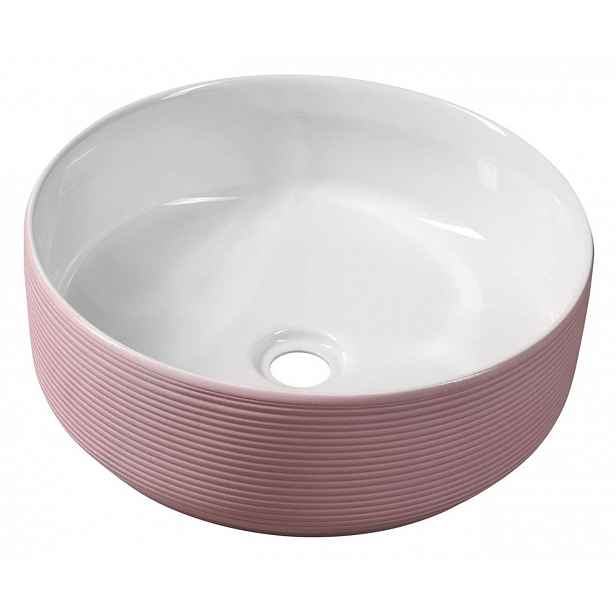 Sapho - Umyvadlo na desku Ardea, průměr 41 cm, bez přepadu, bez otvoru pro baterii, bílá/růžová AR041