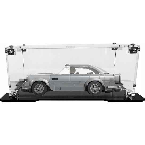 Vitrína s černou základnou pro stavebnici Lego 76911 Aston Martin DB5