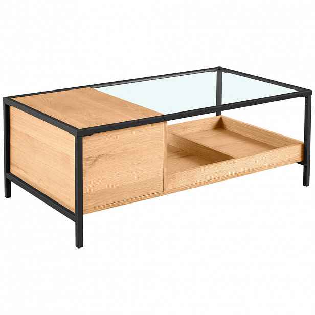 Waldwelt KONFERENČNÍ STOLEK, čiré, černá, barvy dubu, dřevo, kov, sklo, kompozitní dřevo, 110/60/40 cm