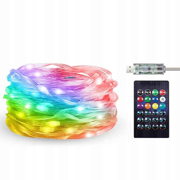 Led světelný řetěz 10m Rgb na terasu i do zahrady s dálkovým ovládáním, Wi-Fi, IP44 Rabalux