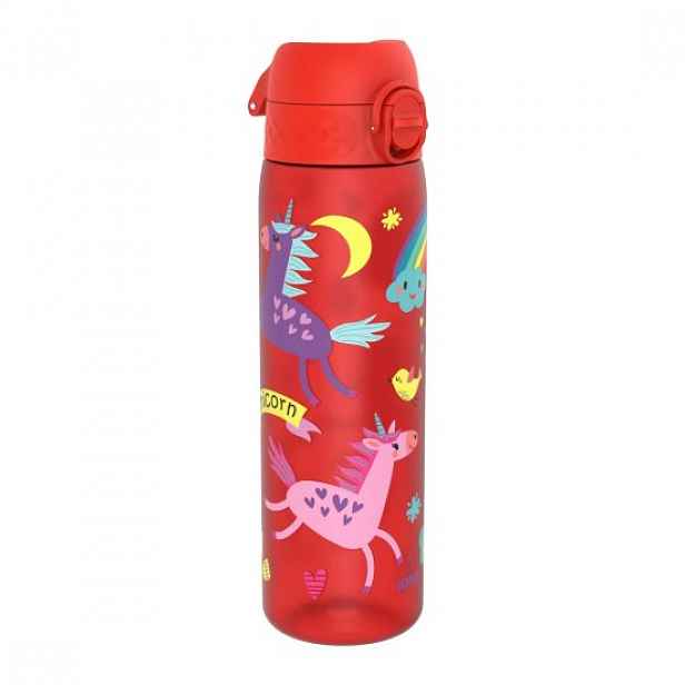 SLIM dětská láhev na vodu, recykloná, 500 ml, Red Unicorns - Ion8
