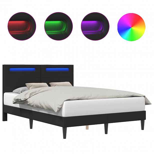 vidaXL Rám postele s LED pásky s čelo Černá 120 x 200 cm Umělá kůže