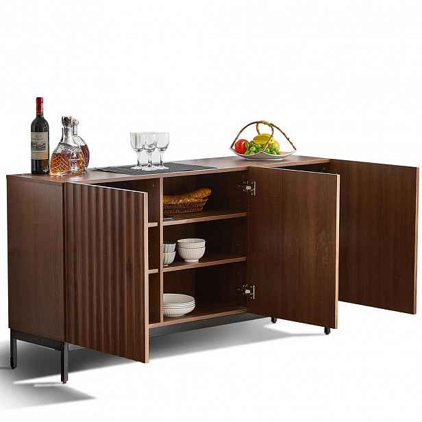 Modfu KOMODA z MDF 150x40x80 cm tmavě hnědá s vlnitým 3D designem, nastavitelnými policemi a ochranou proti převrácení
