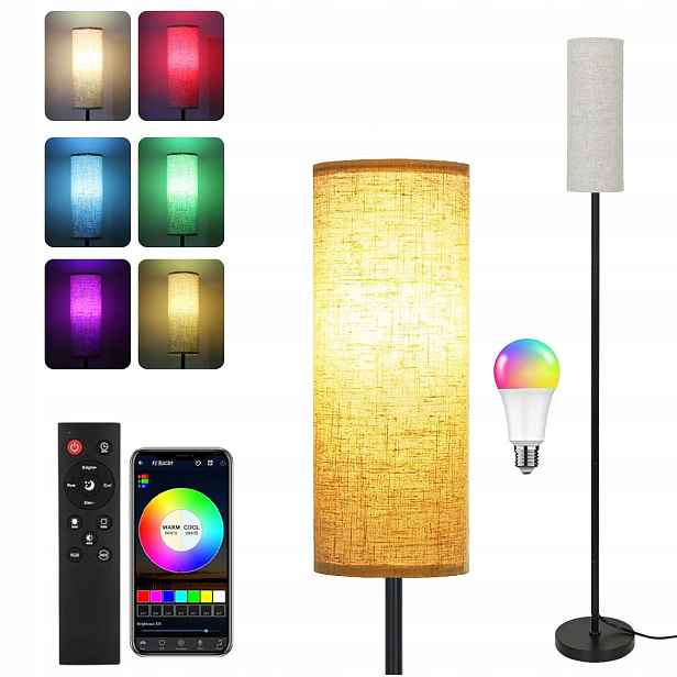 Stojací Lampa Podlahová Tuba Stínidlo Rgb E27 Jutové Přírodní Stínidlo 173 CM