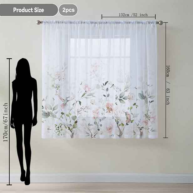 TEMU Sada 2 ks průsvitných závěsů s lehkým květinovým lemem, ideální pro kuchyně, kavárny, obývací pokoje, jídelny, balkóny, zahrady a ložnice
