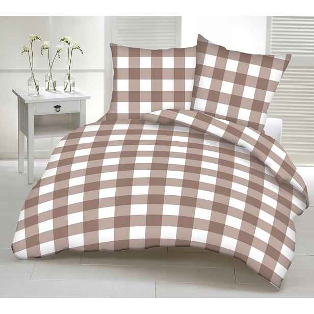 Krepové povlečení 180x200 béžová bílá mřížka na knoflíky, bavlněná hrubá tkanina
