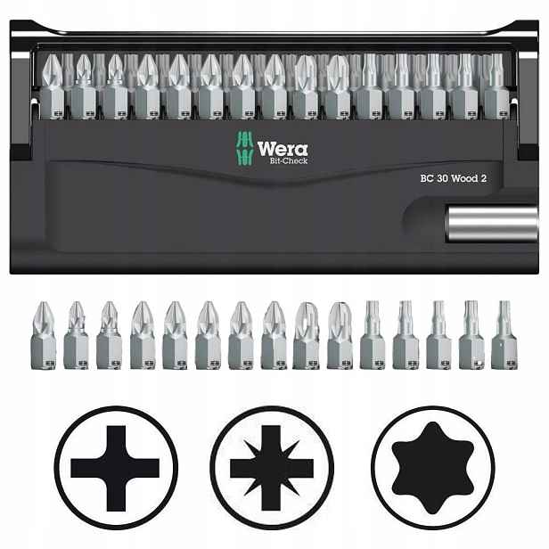 Sada bitů Wera 30 ks Torx Ph Pz 1/4" Bit-Check 30 Wood 2 pro šroubovák
