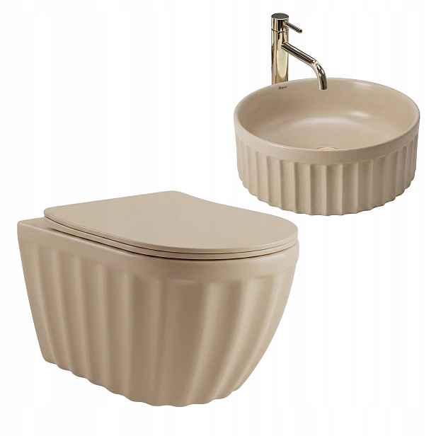 Sada Wc Mísa Umyvadlová Béžová Rea Duo Latte Mat Komplet Do Koupelny
