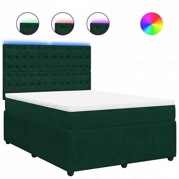 vidaXL Box spring postel s matrací tmavě zelená 140x200 cm samet