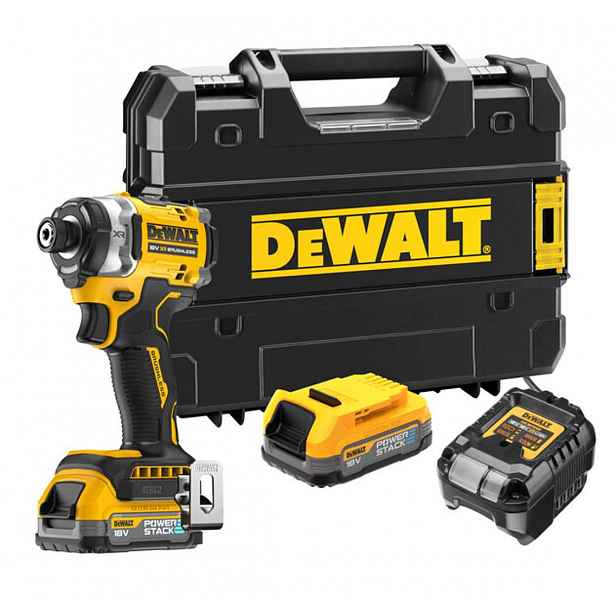 DeWALT - 18V AKU rázový utahovák, 2x aku 1,7 Ah POWERSTACK, nabíječka DCF860E2T