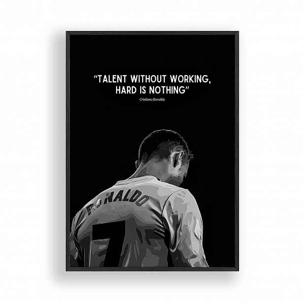 Obraz Cristiano Ronaldo Citát Plakát Rámeček Dřevěný Černý 30x42 cm
