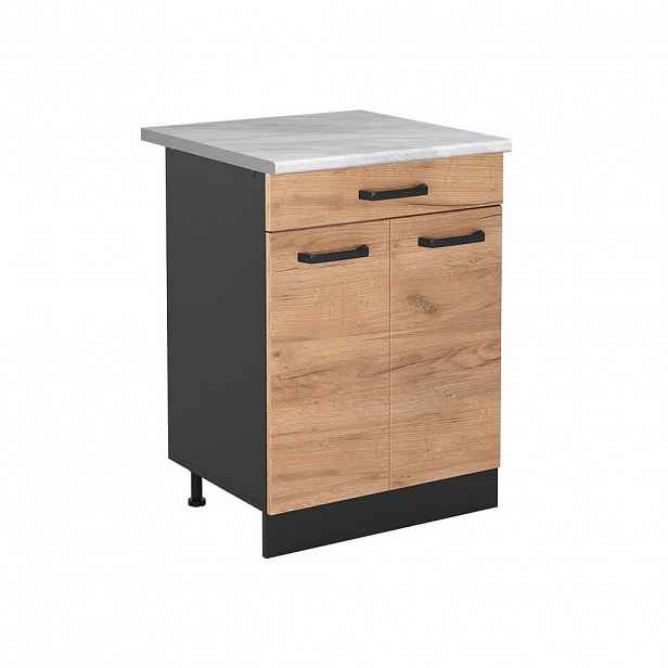 Vicco SPODNÍ SKŘÍŇKA KUCHYŇSKÉ LINKY R-Line, Zlatý mocný dub/Antracit, 60 cm se zásuvkou pracovná doska Mramor