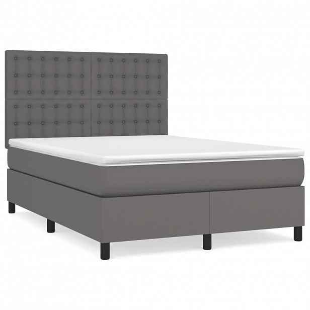 vidaXL Box spring postel s matrací šedá 140x200 cm umělá kůže