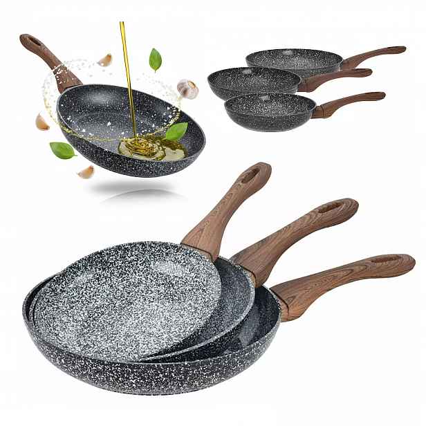 3x Keramická pánev granitová 20/24/28 cm na indukci a plyn