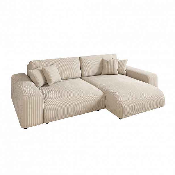 luma-home ROHOVÁ POHOVKA s funkcí rozkládání, úložným prostorem, vlnovou pružinovou konstrukcí, 255 × 165 × 84 cm (Š×H×V), béžový kord / 21001