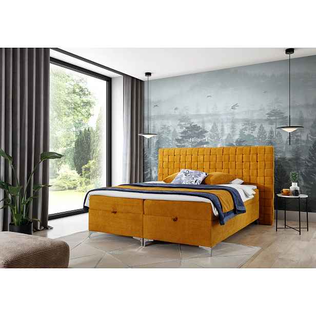 Manželská postel 140x200 ARETA s úložným prostorem - oranžová + topper ZDARMA