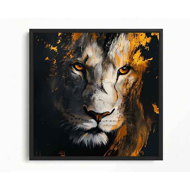Obraz Rám Americký Box Zlatý Lev Král Zvířat Malířství Portrét 60x60