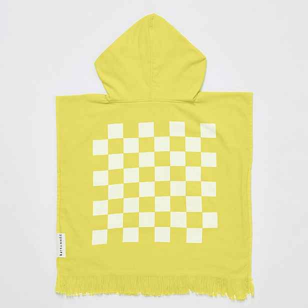Žlutá dětská plážová osuška s kapucí Sunnylife Checkerboard, 3-6 let