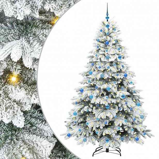 vidaXL Umělý vánoční stromeček s 300 LED diodami Bílá 210 cm PE a PVC