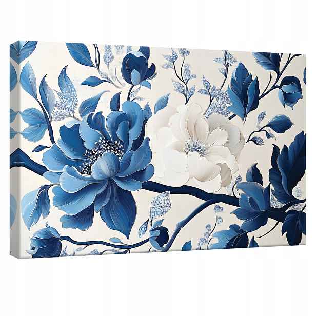 Obraz 120x80 Květiny modrý bílý malířský dekorativní elegantní textura