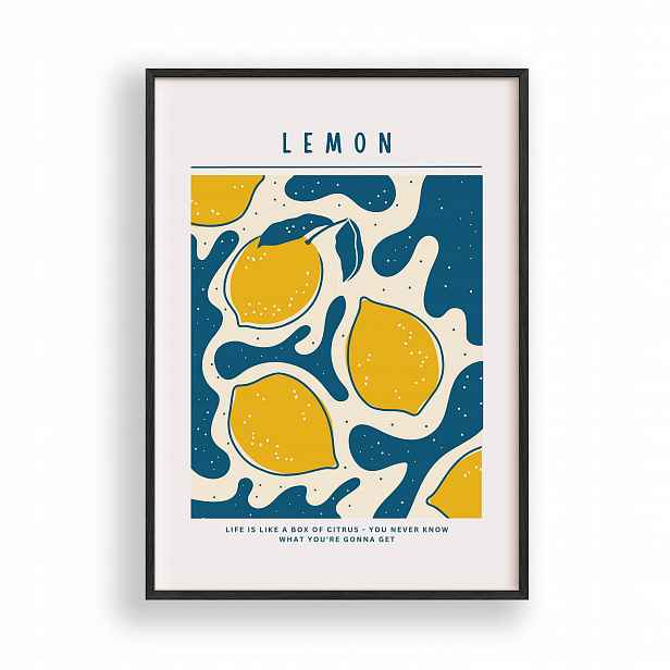 Obraz Citrony Lemon Plakát Rámeček Dřevěný Černý 30x42 cm