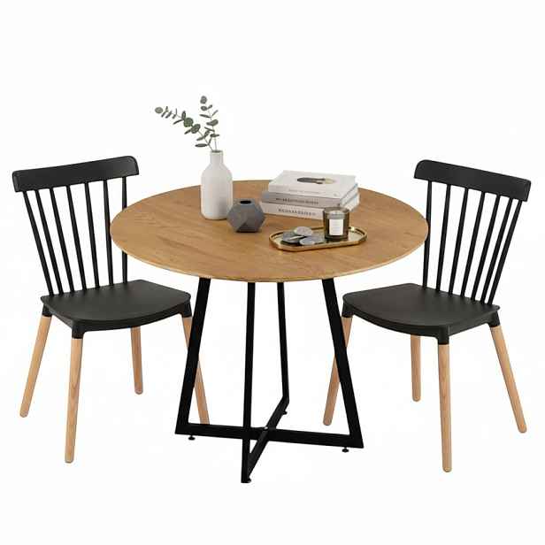 Stůl Kulatý Kuchyňský jídelní stůl 80 cm 2x Klasické křeslo do obývacího pokoje Loft
