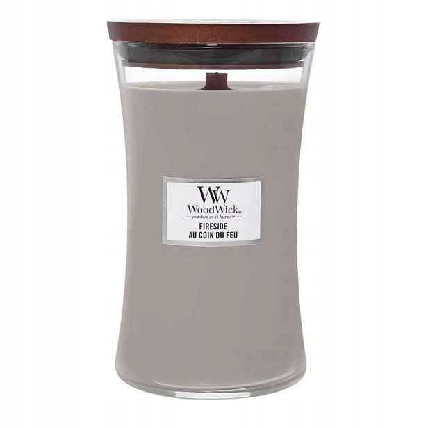 Woodwick Fireside vonná svíčka s dřevěným knotem, 610 g