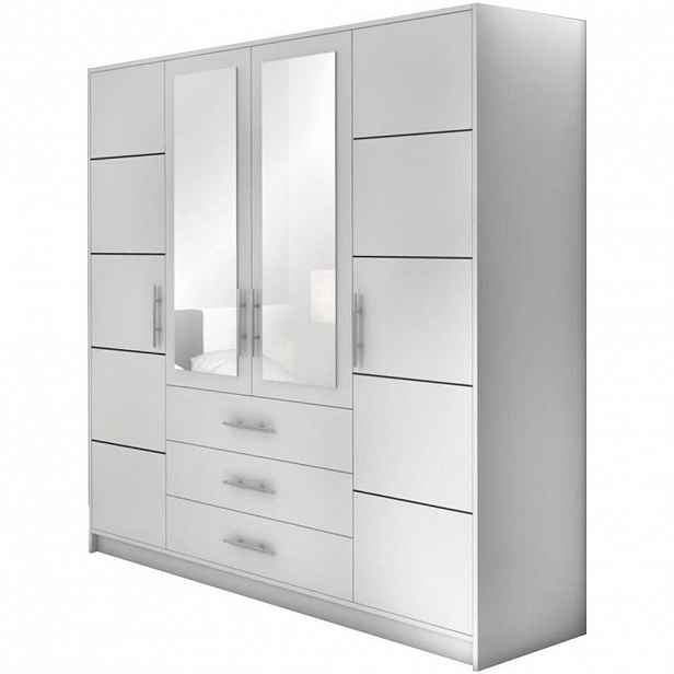 Beautysofa ŠATNÍ SKŘÍŇ Bali 4dveřová, se 3 zásuvkami a zrcadlem, bílá