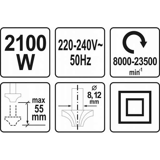 Frézka 230 V, 2100 W, Zdvih 55 MM, Regulace Otáček