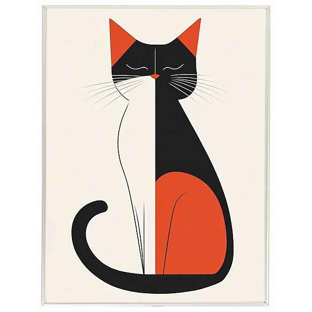 Plakát Rámeček Hliníková Grafika Portrét Kočka Kresba Vintage Retro 60x80