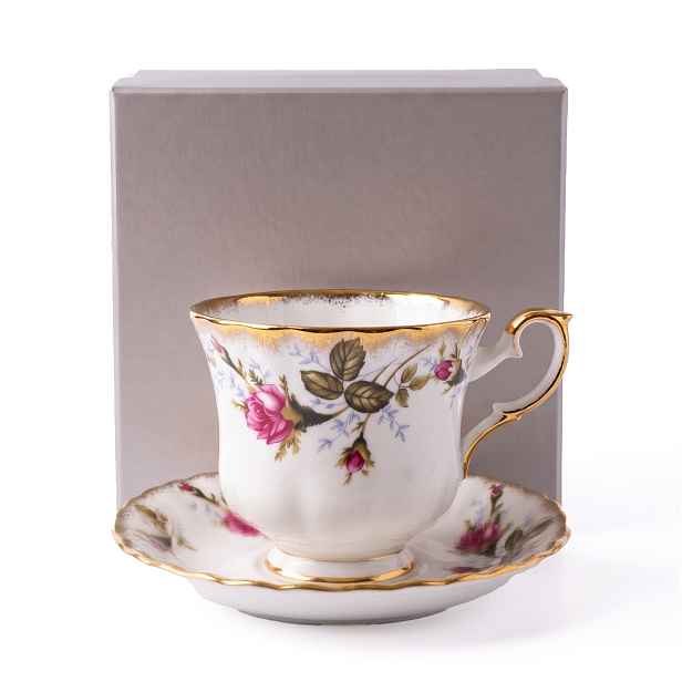 Elegantní porcelánová šálek s podšálkem 220 ml růže Chodzież Gift Box
