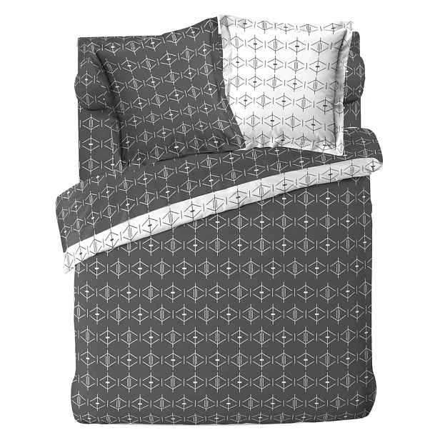 Bílý/tmavě šedý bavlněný povlak na peřinu na dvoulůžko/prodloužený 240x220 cm Aristide – douceur d'intérieur