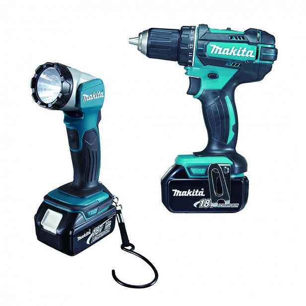 Makita - 18V AKU sada vrtačky a LED svítilny, 3x aku Li-ion LXT 3,0 Ah, nabíječka DDF482RFJ1