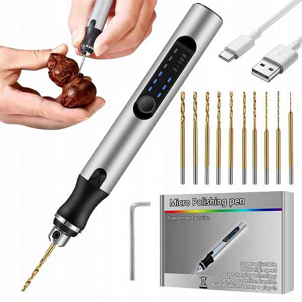 Mini Bruska Vrtačka Multifunkční Diy 3.7V 3-RYCHLOSTNÍ 10 Vrtáků