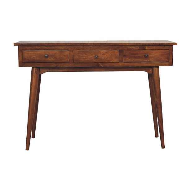 Artisan Furniture KONSOLE z masivního dřeva, velká, kaštanově hnědá, 3 zásuvky, tmavě hnědá