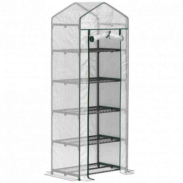 Modfu FÓLIOVNÍK z oceli 69x49x193 cm bílý s rolovacími dveřmi a 5 policemi pro pěstování na malém prostoru