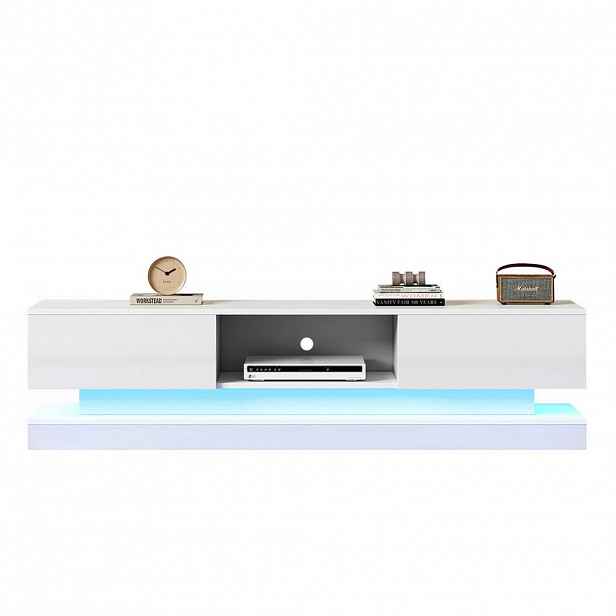 Redom TV stolek 160/35/40,5 cm s LED osvětlením, 2 zásuvkami a ovládáním přes aplikaci, bílá